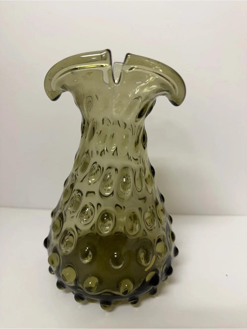 Fenton Smoke Grey / Green Hobnail Empoli Vase